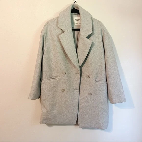 Abercrombie Grey Wool Oversized Coat Size XS - Picture 3 of 5